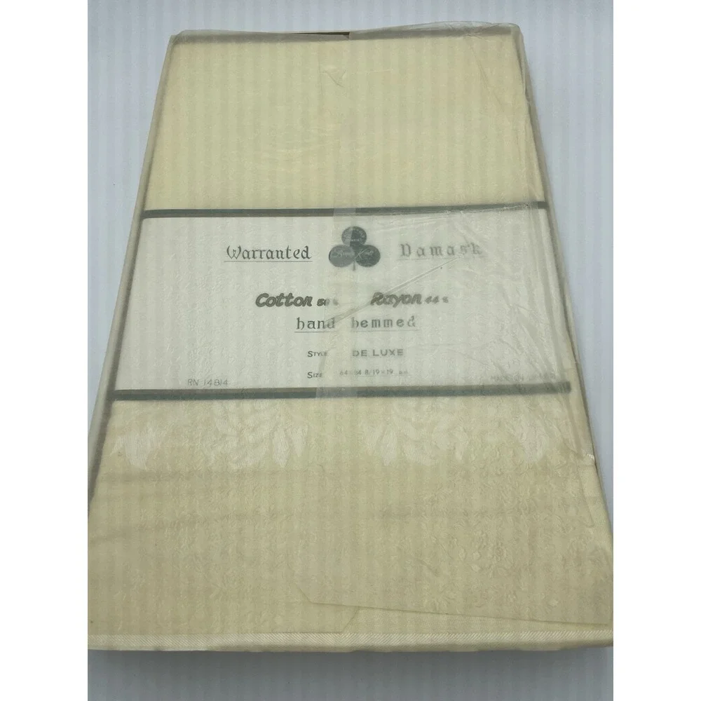 Vtg Beauty Kraft NOS Yellow Damask Table Cloth 64 x 84 & 8 Napkins  Gorgeous New